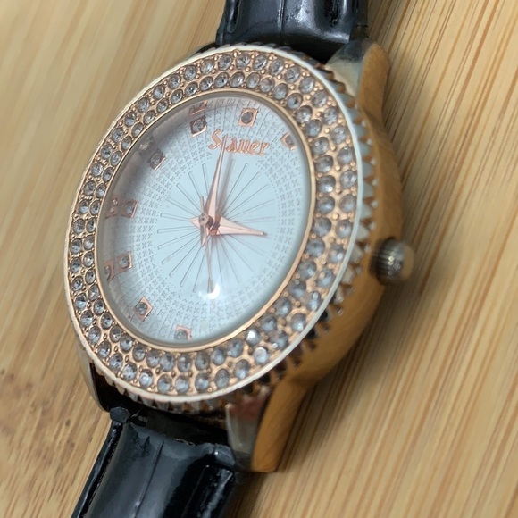 Stauer Sirene Analog Stainless Steel Rose Gold CZ Leather Adjustable strap Watch - Picture 6 of 13
